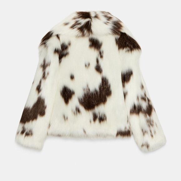 ZARA ZW COLLECTION FAUX FUR JACKET LIMITED EDITION ANIMAL COW PRINT SIZE S NWT - Picture 9 of 15